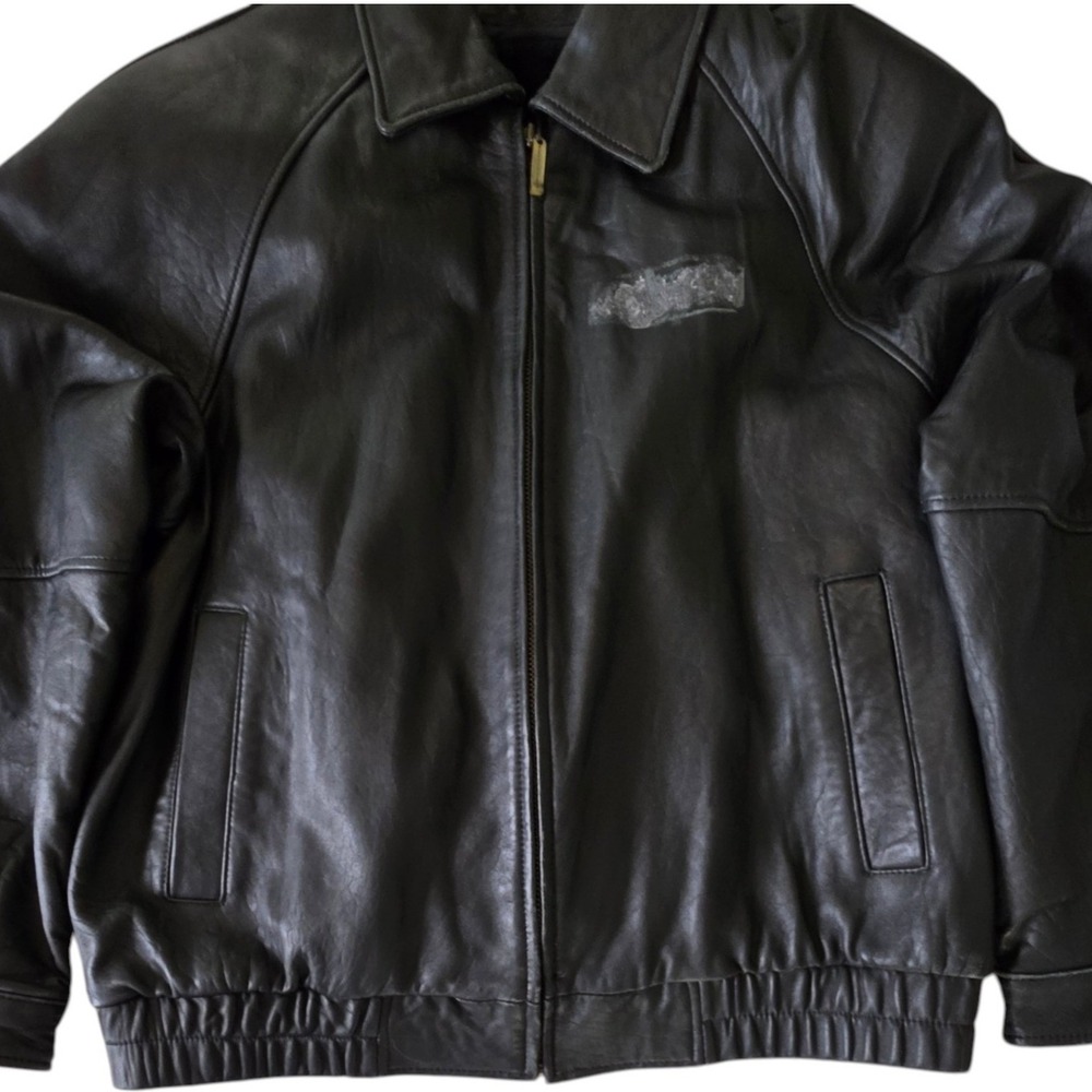Knoles & Carter Mens Bomber Jacket Black Italian Leather Faux Fur Lined Large